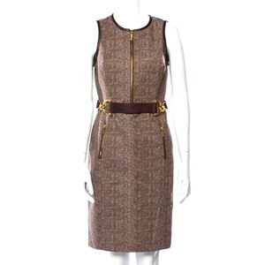 Michael Kors Herringbone Brown and Gold Lined Sleeveless Size 6